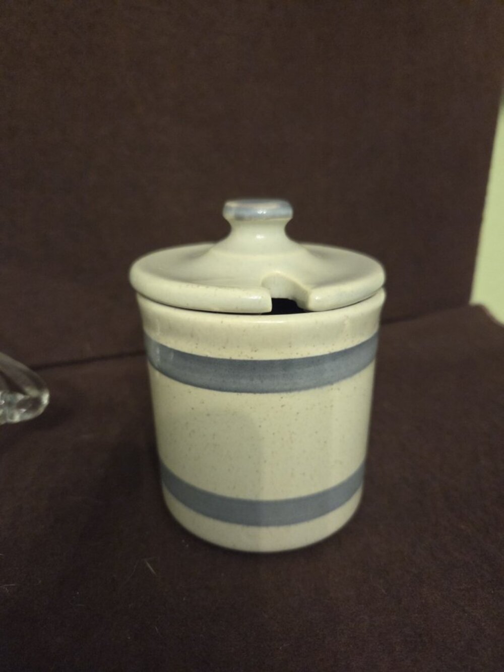 Vintage McCoy 1851 Gray Blue Stripe Band Sugar Condiment Jar w/ Lid